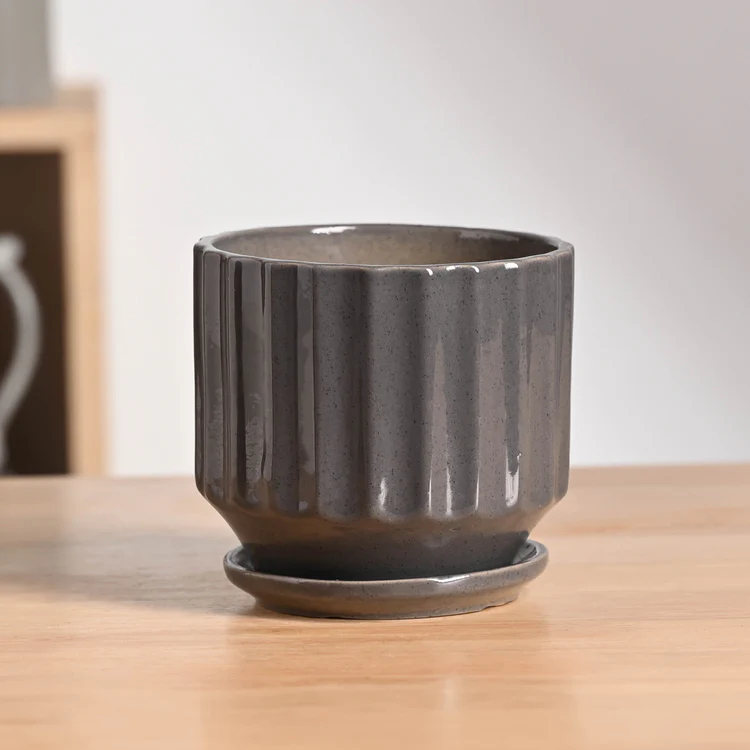 frosted Ceramic pot on table