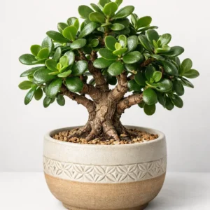 jade bonsai crassula ovata miniature succulent tree in decorative bonsai pot