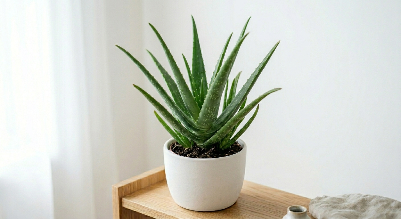 Aloe vera plant in white pot
